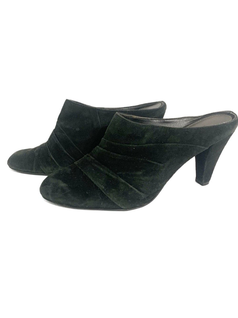 Liz Claiborne Cranberry Black 🖤 Suede Leather High Heel Clogs Mules Slip On